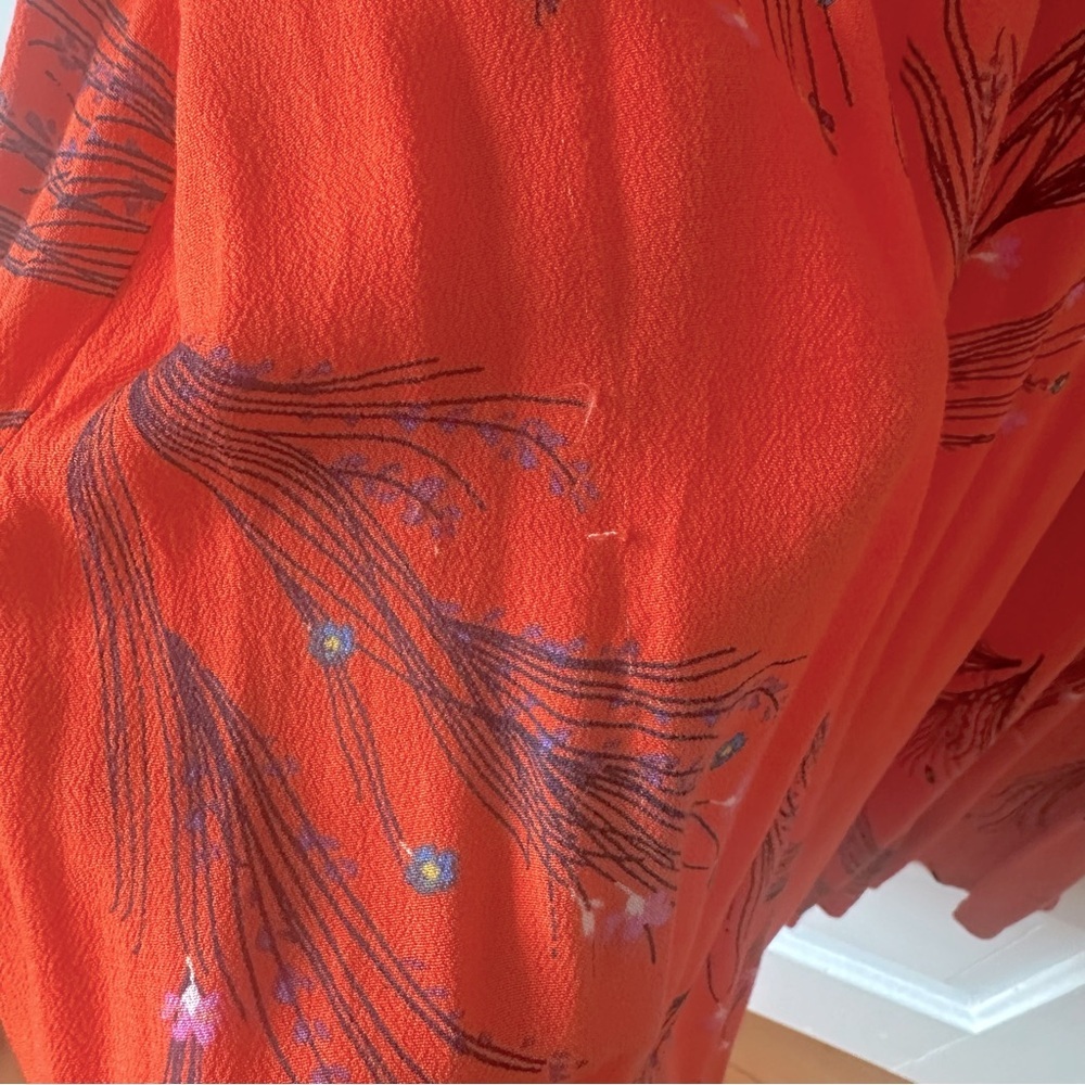 Free People Retro Coral Floral Print Dress Size 10 EUC Orange with Pockets - Picture 11 of 14